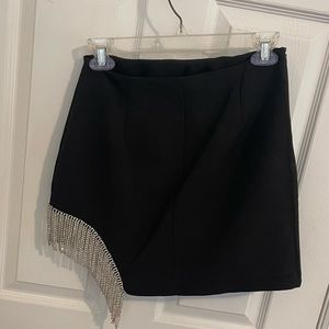 Main Strip Rhinestone Fringe Mini Skirt
